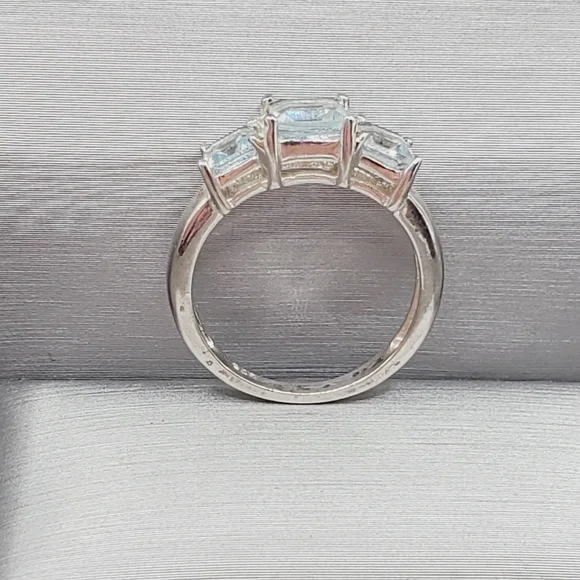 Genuine Sky Blue Topaz 925 Sterling Silver Past Present Future Ring